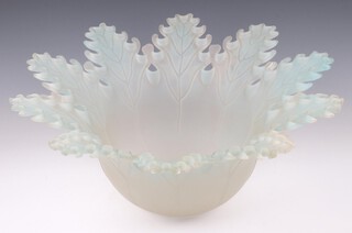 An opaque glass leaf shaped light shade, with Trident mark  20cm h x 50cm (chip to interior)