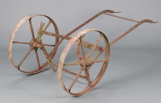 A 19th Century metal framed wheeled garden water carrier 64cm h x 