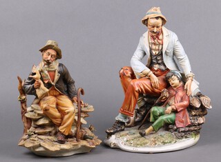 A Capodimonte limited edition figure "Keep Up With The Times" 27cm and 1 other of a seated gentleman and boy 36cm 