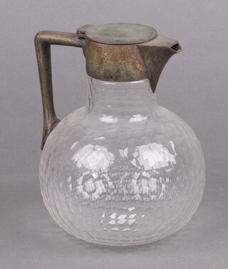 A Dresser style glass and silver plated claret jug with hinged lid 17cm (plate worn) 