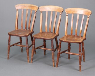 Three 19th Century beech and elm stick and rail back Windsor chairs 85cm h x 34cm w x 36cm d 