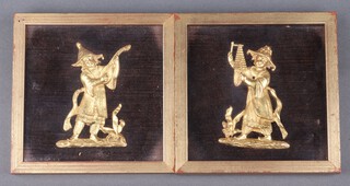 Two gilt metal furniture mounts in the form of standing musicians 9cm x 6cm 