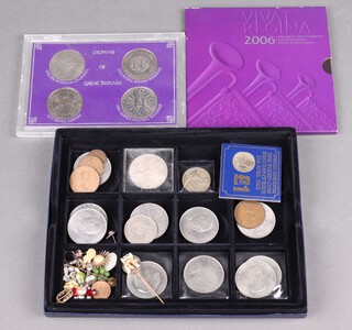 A cased set of Crowns of Great Britain, a 2006 crown together with a small collection of various crowns