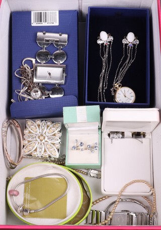 A Camilla silver bracelet with charm, pair of Swarovski earrings, and other items of costume jewellery including bangles and pendants 