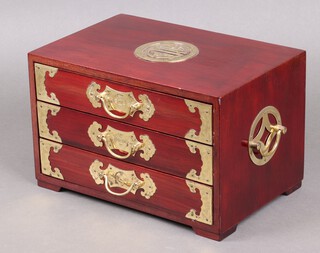 A collection of gilt metal and other cufflinks contained in a Chinese 3 drawer jewellery chest 18cm h x 30cm w x 20cm d 