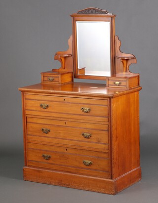 An Edwardian satinwood dressing chest with mirror above 2 glove drawers and 3 long drawers, on a platform base 147cm h x 91cm w 