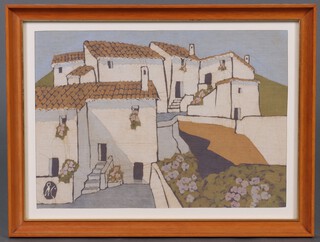 Ake Carlstrom (b.1934), print on canvas, Mediterranean village 31cm x 44cm 