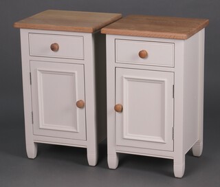A pair of Neptune oak and white painted bedside chests 71cm h x 43cm w x 39cm d 