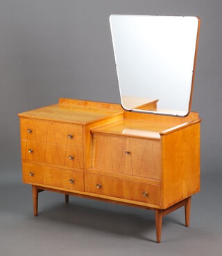 A mid-century maple dressing chest with mirror above 4 drawers 116cm h x 45cm w 