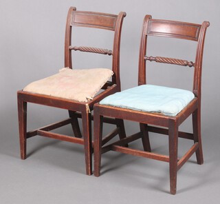 A pair of 19th Century mahogany bar back dining chairs with rope twist mid rails and upholstered seats 84cm h x 49cm w x 43cm d 