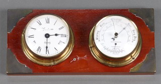 Betram, a quartz ward room style clock and barometer on a rectangular wooden plaque 13cm h x 30cm w