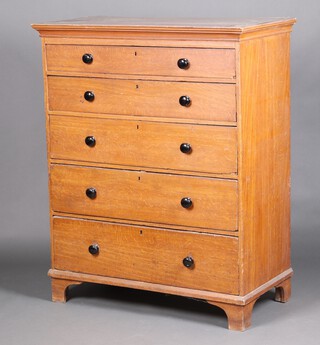 A Victorian scumble painted pine chest with moulded cornice and 5 drawers, raised on bracket feet 145cm h x 117cm w x 63cm d 