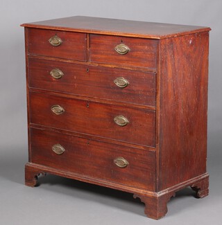 A 19th Century mahogany chest of 2 short and 3 long drawers with replacement brass plate drop handles, raised on bracket feet 110cm h x 110cm w x 56cm d 