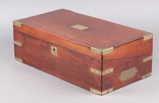 A Victorian mahogany and brass banded writing slope with hinged lid, the base fitted a drawer 15cm h x 46cm w x 25cm d 