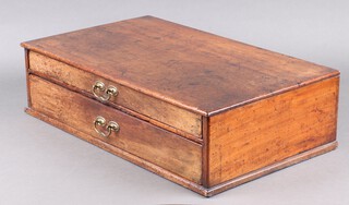 A Victorian rectangular mahogany table top collector's chest of 2 shallow drawers with brass swan neck drop handles 14cm h x 55cm w x 34cm d 