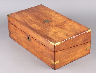 A Victorian walnut and brass banded writing slope with hinged lid, the interior fitted 2 inkwells, 15cm h x 45cm w x 25cm d 