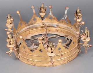 A circular gilt metal electrolier in the form of a coronet 27cm h x 77cm 