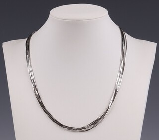 A 9ct white gold multi strand necklace, 39cm, 12.2 grams 