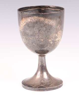 A Victorian silver goblet shaped trophy cup with inscription, Sheffield 1899 by Mappin & Webb, 240 grams 
