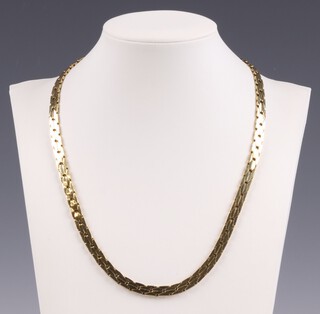 A yellow gold, testing as 18ct, flat link necklace, 15cm, 23 grams 