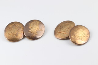 A pair of 18ct yellow gold oval cufflinks decorated the Roman God Portunus, 11.8 grams 