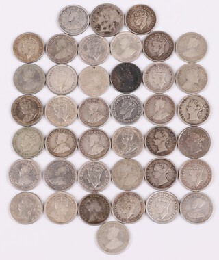 A collection of sterling silver four pence coins for British Guiana, from 1891 to 1941. Grade F-VF. KM26-30. Weight 71.7g