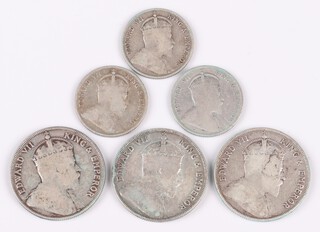 Six Edward VII sterling silver coins for British Honduras, various dates. Grade F-VF. KM12, 13