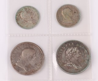 Four sterling silver coins from Essequibo and Demerary (now Guyana) 1809, one-quarter and one Guilder (two of each). Grade F-VF. KM4, 6