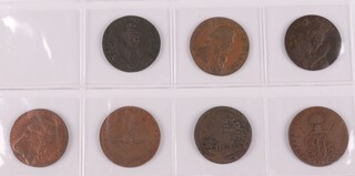 A collection of Sussex 1794 half penny copper tokens. Brighton (Army) Camp (1794, 1795); Sussex beach boat, James Tebay; Winchelsea, Richard Maplesden; Sussex society, John Poplar; Chichester, Dally; a joint token for Chichester (Chaldecott) and Portsmouth (Sharps); Chichester, Dally. Grade F-VF