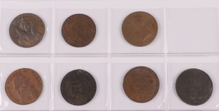 A collection of Sussex 1794 half penny copper tokens. Brighton (Army) Camp; Winchelsea, Richard Maplesden; Eastbourne, Fisher Library; Lamberhurst (Kent/Sussex), T.Gibb; Chichester, Dally; East Grinstead, H.Boorman; a joint token for Chichester (Chaldecott) and Portsmouth (Sharps). Grade F-VF