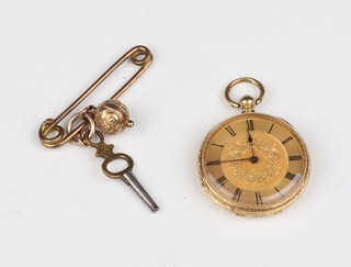 A late 19th Century early 20th Century open faced key wind pocket watch, contained in an 18ct gold case, the back marked Examined by Barraud & Lunds 41 Cornhill London and numbered 1550, 30 grams gross complete with key
