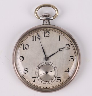 A Longines open faced dress pocket watch with silvered dial and Arabic numerals, the movement numbered 4012133, the case marked EFCO Longines 