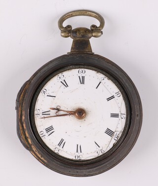 Henry Sanderson, a Georgian fusee pair cased pocket watch, movement signed Henry Sanderson London 1911, with Egyptian columns, circular enamelled dial with Roman numerals, contained in a gilt and tortoiseshell effect case 