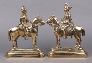 A Victorian brass door stop in the form of a mounted Wolseley and 1 other Life Guard 26cm 