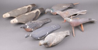 Two early 20th century pigeon decoys and 5 others 