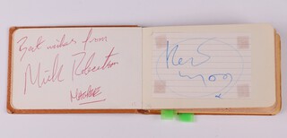 Various Artists, a 1973/74 autograph album, a prize in a competition by Radio Luxembourg and won by the vendor, consisting of approximately 100 autographs to include Perry Como, Keith Moon (stuck in), a purported Elvis Presley, Ringo Starr, the Pointer Sisters, Sparks, Jimmy Ruffin, Mae West, Carl Perkins, Art Garfunkel, Phil Lynott (stuck in), Abba, Roy Orbison, Slade, Bay City Rollers, Alice Cooper  (stuck in), Olivia Newton John (stuck in), The Osmonds, etc.  Denham's sold a similar example in our Auction 12th January 2022 on behalf of another winner of a Radio Luxembourg competition for 1,150 pounds 