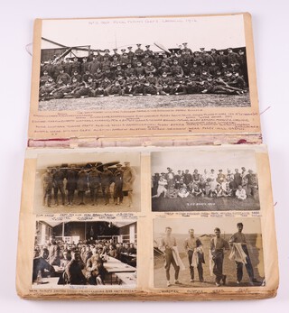 An important Royal Flying Corps ( R.F.C ) photograph and scrapbook album. The property of Harry Ware ( b. 1892 ) an Air Mechanic 1st Class in the RFC Motor Transport Division, Service Number 536. The album containing photographs and postcards of RFC individuals and Squadrons at work and recreation including Victoria cross recipients Billy Bishop and James McCudden. The major of the photos have pen notes underneath identifying members and their dates of death during the war. The latter half of the album are photos culminating in then Senior Equipment Staff Officer Ware's career based in Africa then subsequent retirement in 1948.
