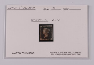 An 1840 penny black, plate 5, R-H, sealed within Martin Townsend presentation inlay card 