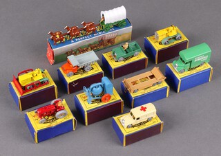 A Lesney model of a covered wagon boxed, together with 9 Matchbox Moko Lesney models - nos.3, 4, 6, 8, 12, 14, 16, 17 and 18, all boxed 