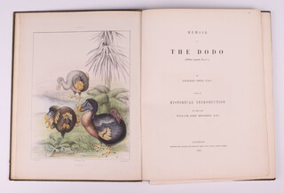 Owen Richard, "Memoir On The Dodo" with a historical introduction by The Late William John Broderip F.R.S London Taylor and Francis 1866, colour and lithograph plates throughout including fold out skeleton (torn), all plates present, folio 