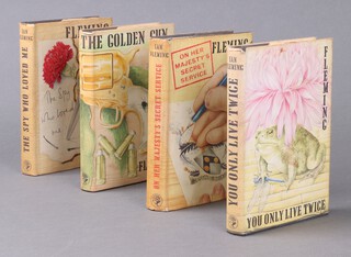 Fleming Ian, a collection of 4 James Bond novels, all with dust covers (all clipped) to include "The Spy Who Loved Me" 1964 6th Imp, "You Only Live Twice" 1964 2nd Imp, "Man With The Golden Gun" 1965 3rd Imp and "On Her Majesty's Secret Service" 1964 7th Imp