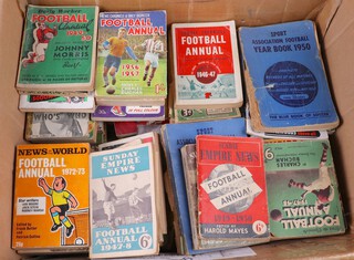 A large collection of football annuals from the 1940's onwards including "Empire News", "Sunday Chronicle", "Play Fair", "Littlewoods", "News Chronicle", etc 