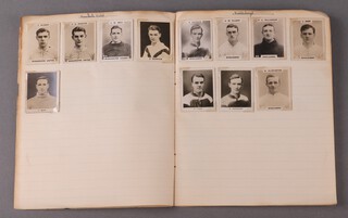 Cigarette cards, a collection of "Cricketers" and "Footballers" by Rover circa 1922 by D C Thompson, loose mounted in a lined notebook with corner mounts