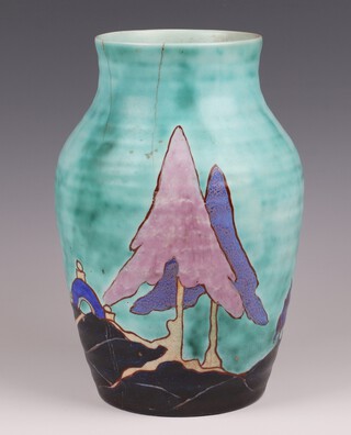 A Clarice Cliff Newport Pottery "Inspiration Caprice" Bizarre pottery vase, 25cm  