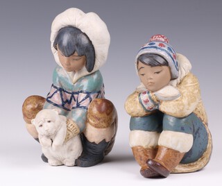 A Lladro Gres figure Poor Little Bear 2232 19cm and 1 other of a seated girl F-4D  15cm 