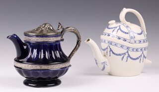 A Royal Doulton blue ground teapot with silver plated mounts 14cm together with a Wedgwood Oaklands SYP teapot 20cm the base impressed Wedgwood Trade Patent SYP teapot Chiswick London 