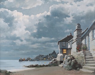 **Arthur James Wilson (British, 1905-1994) "Nocturne" (Cornish Harbour Scene), 20th century oil on board, signed recto, titled label verso, 39cm x 49cm, within a gilt frame **Please note Artists Resale Rights may be payable upon this lot