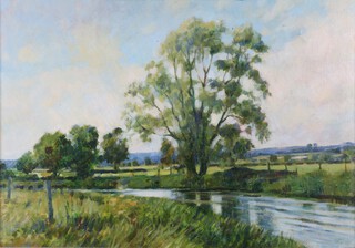 **Michael Bowman (British, b.1943) "Riverside Willow, Tincleton", oil on canvas, artists label and title verso, 34cm x 49cm, within a gilt frame. **Please note Artists Resale Rights may be payable upon this lot