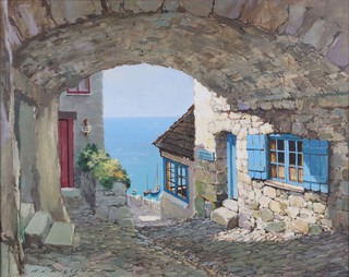 **Arthur James Wilson (British, 1905-1994) "Archway Cottage" (probably Clovelly), 20th century oil on board, signed recto, titled label verso, 39cm x 49cm, within a gilt frame. **Please note Artists Resale Rights may be payable upon this lot	