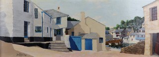 James R. Richardson, "Polperro", 20th century oil on board, signed and dated "62 recto, 35cm x 96cm, within a painted wood frame.